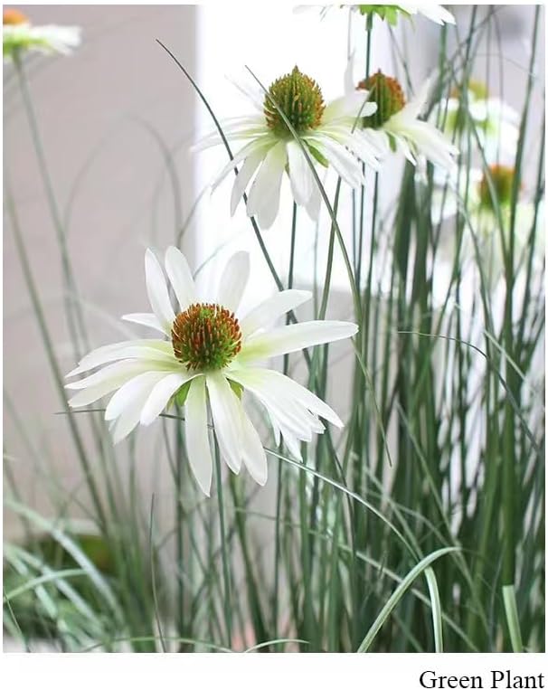 46-Inch Artificial Grass Plant with 9 Lifelike Echinacea Flower - Perfect for Indoor or Outdoor Decoration, Housewarming Gifts, Fake Grass Decor, and Floor Plant (2-Pack)
