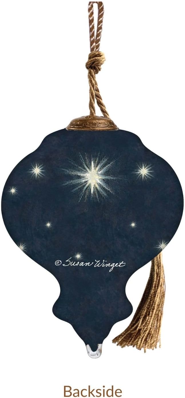 Radiant Holy Family Nativity Ornament–Hand-Painted Glass Holy Family Christmas Ornament – Baby Jesus in Manger Scene – Religious Christian Ornament – Catholic Keepsake