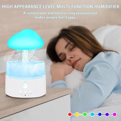 Rain Cloud Humidifier, Rain Humidifierrain Humidifier Water Drip, Water Drip Rain Sounds for Sleeping, Mushroom Waterfall Lamp, Desk Humidifiers for Office (white)