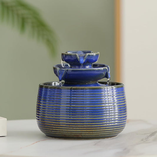 Outdoor and Indoor Water Feature Fountain Waterfall Tabletop Desktop mini Ceramic Garden Fountain (Blue A171)