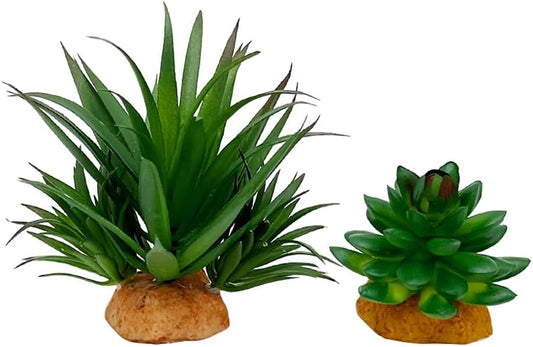Smoothedo-Pets Reptile Artificial Plants Succulent Terrarium Decor Desert Plant Lizard Bearded Dragon Chameleon Gecko Snake Amphibian Habitat Hideout Turtle Tank Accessories (Green-2pcs-Set)