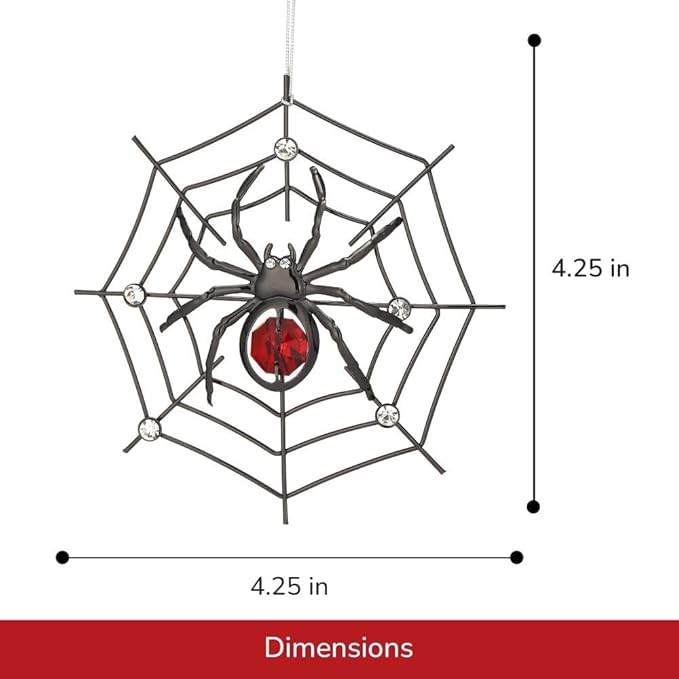 Matashi Black Spider Hanging Ornament for Christmas Tree w Red, Clear Crystals – Lucky Spider Web Decoration for Tree, Seasonal Decor Holiday Hanging Ornament Gift Inspired by Christmas Spider Legend