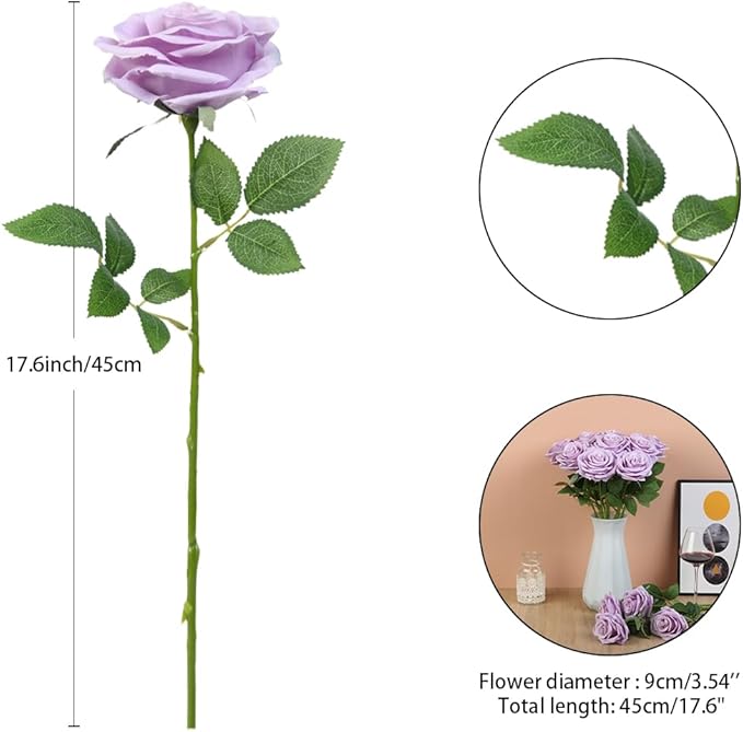 15pcs Fake Roses Artificial Silk Flowers Faux Rose Flower Long Stems Bouquet for Arrangement Wedding Centerpiece Party Home Kitchen Decor