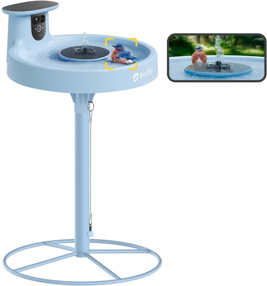 Birdfy Smart Bird Bath with Camera Solar Powered & Fountain & Stand, Dual-Lens Camera for Wildbird Watching, Auto Capture Bird Videos & Motion Detection - AI Lifetime Version