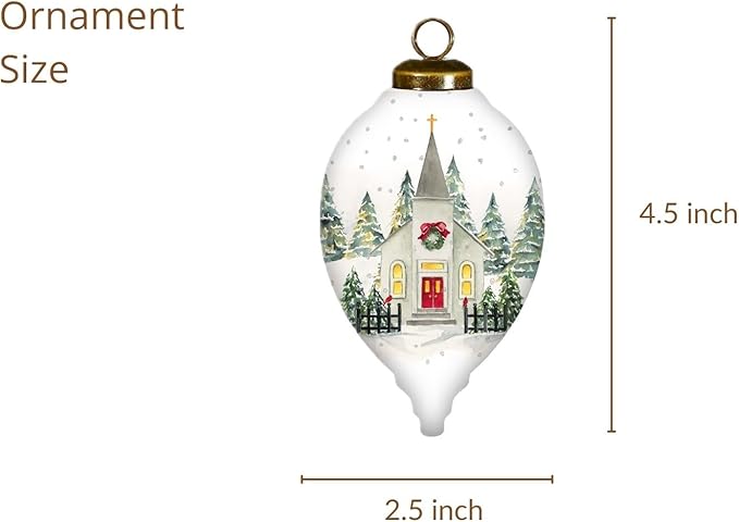 Church Christmas Ornament – Hand-Painted Glass Collectible with Snowy Chapel & Winter Trees – Reverse Painted Church Ornament for Christmas Tree, Holiday Village Décor with Gift Box