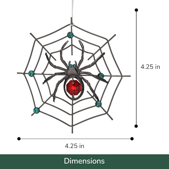 Matashi Black Spider Hanging Ornament for Christmas Tree w Red, Green Crystals – Lucky Spider Web Decoration for Tree, Seasonal Decor Holiday Hanging Ornament Gift Inspired by Christmas Spider Legend