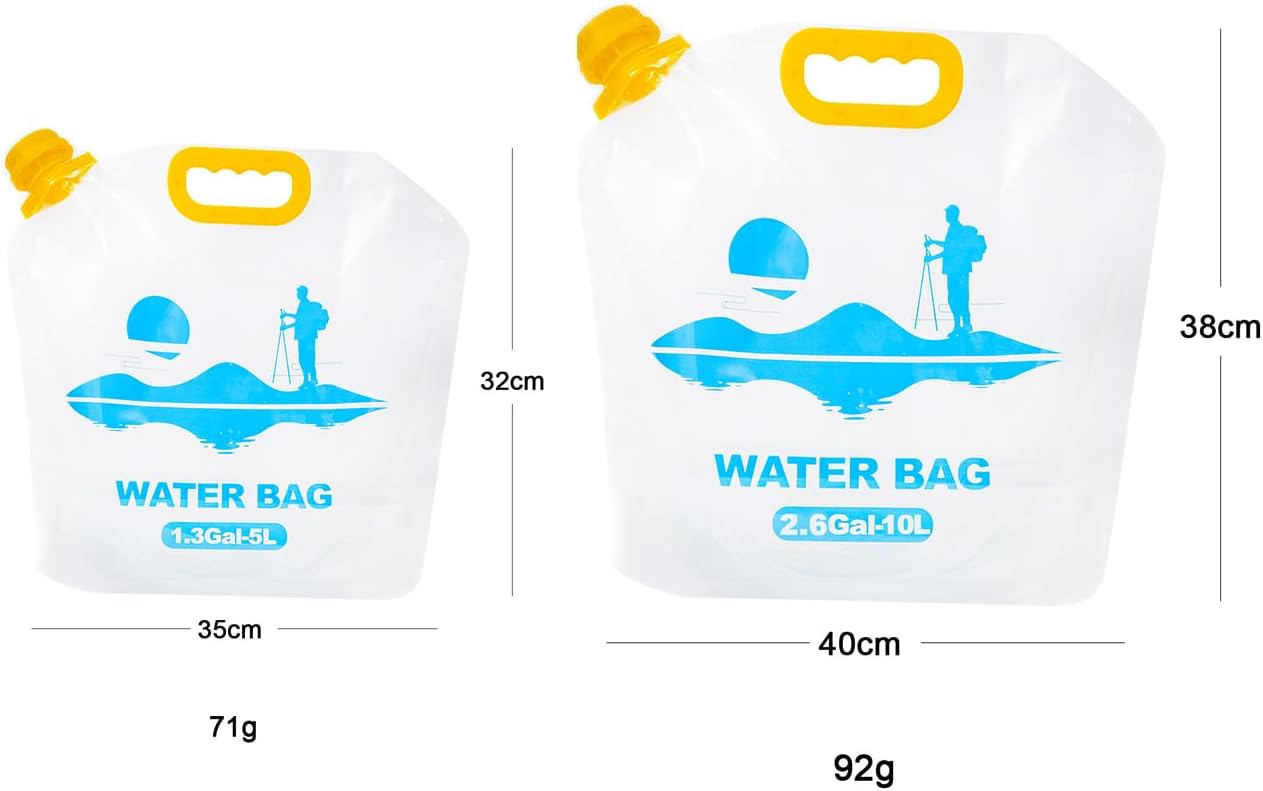 Collapsible Emergency Water Container Bag,WaterStorageCube,Flat Folding,BPA Free Food Grade,Clear Plastic Storage Jug for Camping Hiking Backpack,No-Leak Freezable,Water Bottle 1.3 Gallon/4pcs