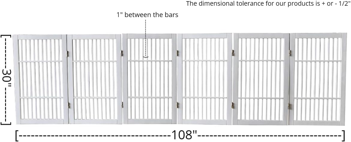 Pet Dog Gate Strong and Durable Freestanding Folding Acacia Hardwood Portable Wooden Fence Indoors or Outdoors by Urnporium (White Pet Gate, 6 Panel 30" Tall)