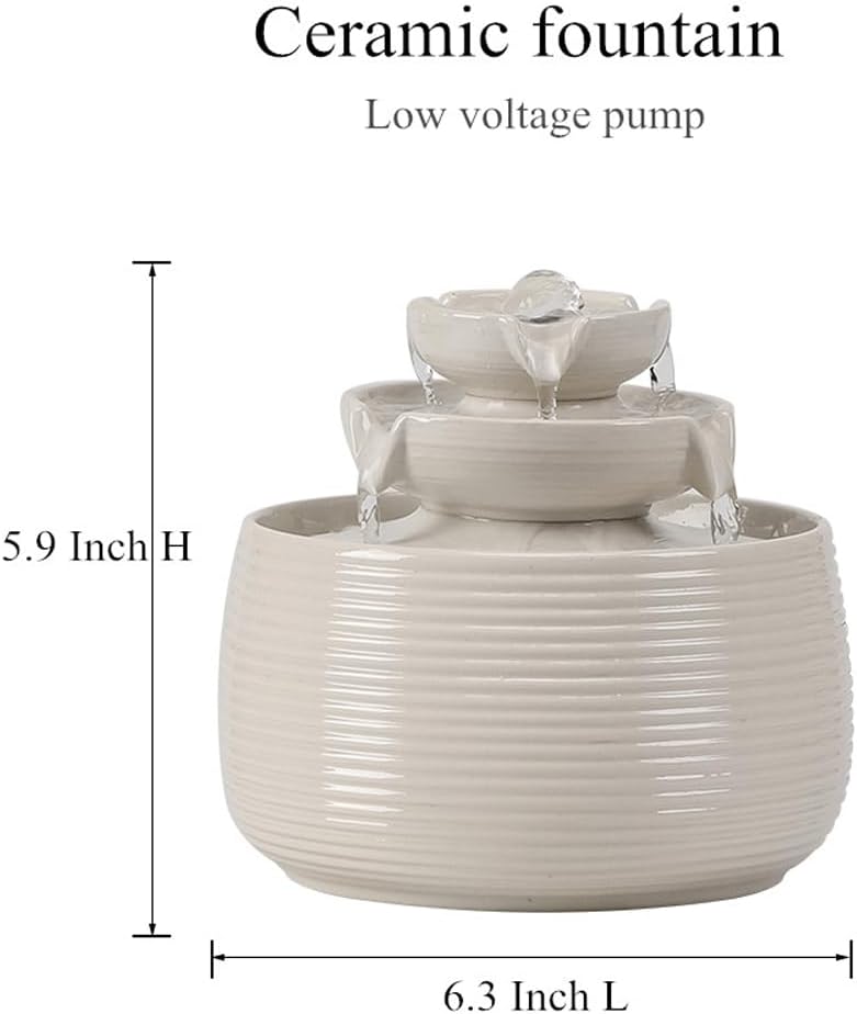 Outdoor and Indoor Water Feature Fountain Waterfall Tabletop Desktop mini Ceramic Garden Fountain (White A170)
