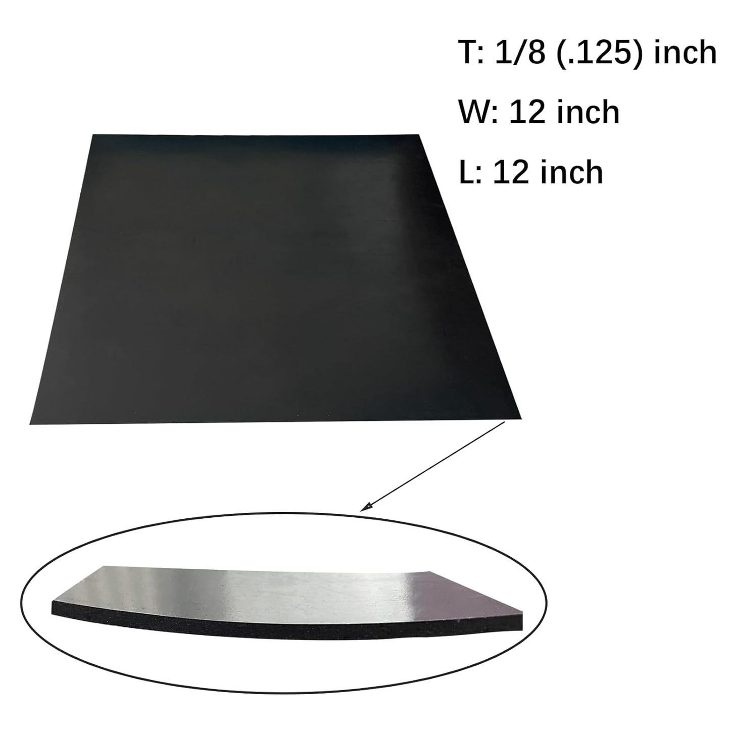 Solid Rubber Sheet Roll 1/8 (.125)" Thick X 12" Wide X 12" Long, Solid Rubber Strips, Sheet, Rolls for Bumpers, Flooring Protection, Sealing, DIY