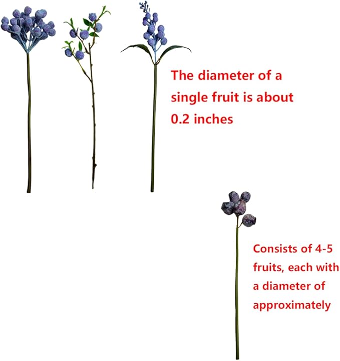 Artificial Flowers with Blueberries 10 Stems - Non Irritating Gas for Indoor and Outdoor Decoration, Home Decor, Wedding Decor and Table Centerpieces（no vase）