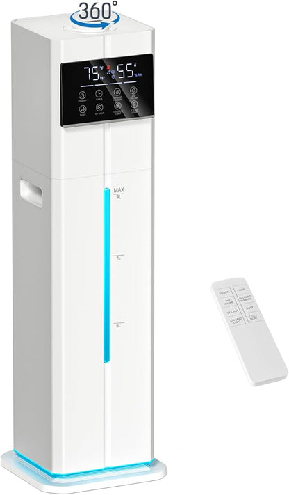 9L/2.4Gal Cool Mist Humidifier, Top Fill Quiet Ultrasonic Humidifiers for Bedroom, Covers 550ft², 60H Runtime, 24H Timer, 7 Colors Light, 4 Mist Modes Humidifier Large Room, Home, Office, White