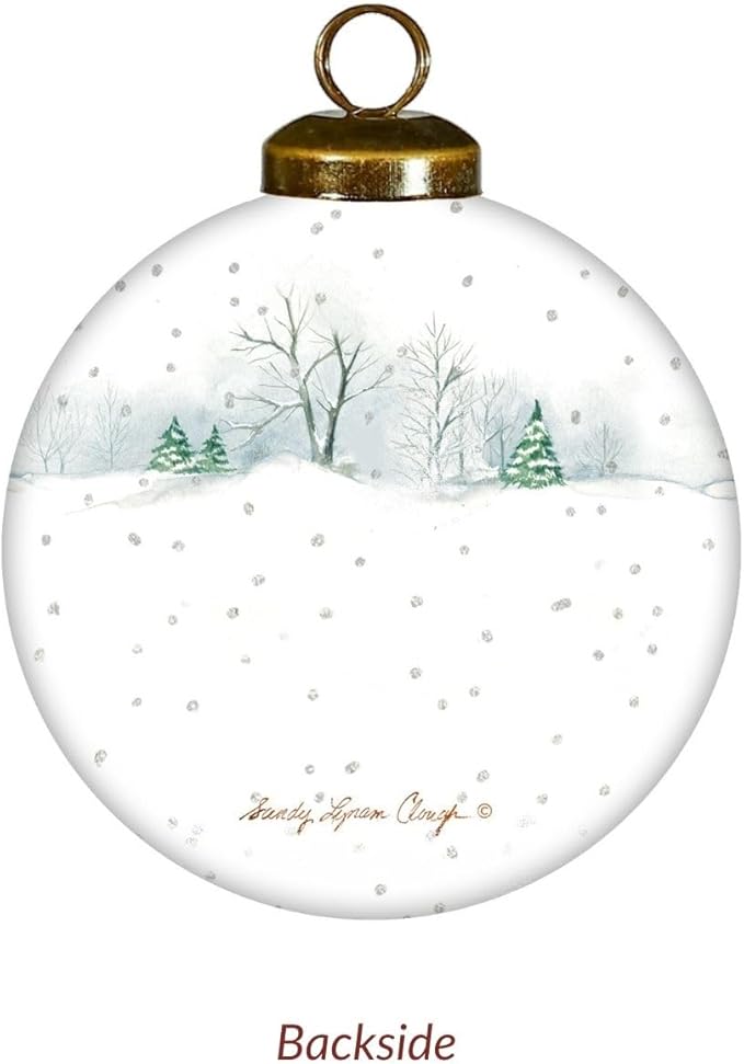 Red Truck Ornament with Tree and Barn – Farmhouse Christmas Decor –Hand-Painted Glass Vintage Red Truck Ornament for Christmas Tree