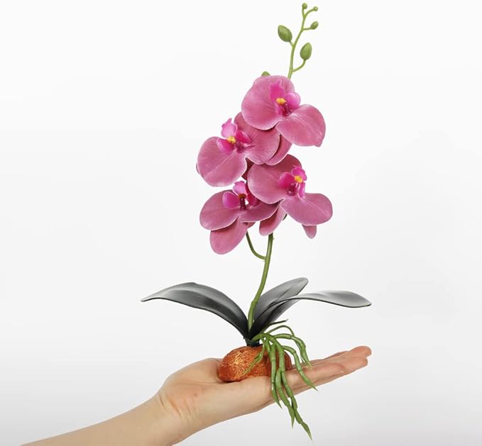 Fake Orchids Artificial Flowers, Reptile Terrarium Decor Plants, Bearded Dragon Tank Accessories fit Crested Gecko Leopard Lizard Chameleon Ball Python Snake Frog - Purple