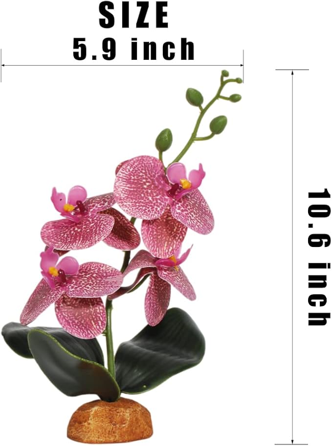 Fake Orchids Artificial Flowers, Reptile Terrarium Decor Plants, Bearded Dragon Tank Accessories fit Crested Gecko Leopard Lizard Chameleon Ball Python Snake Frog - Red