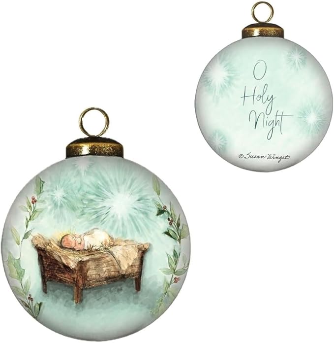 Baby Jesus Nativity Ornament – “O Holy Night” – Hand-Painted Glass Christmas Ornament with Gift Box – Christian Religious Holiday Décor