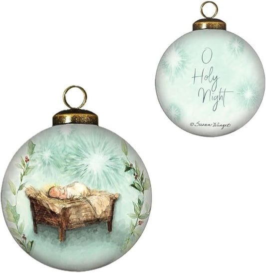 Baby Jesus Nativity Ornament – “O Holy Night” – Hand-Painted Glass Christmas Ornament with Gift Box – Christian Religious Holiday Décor