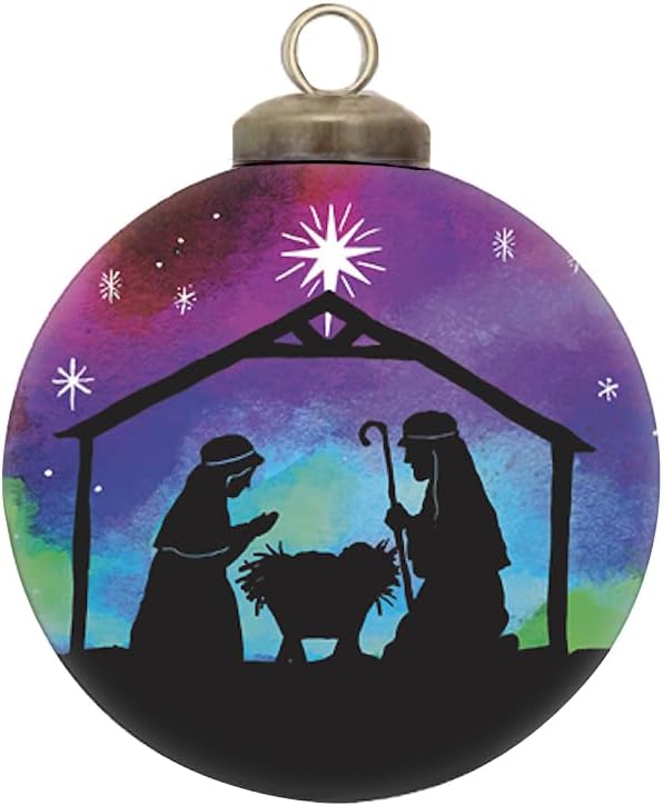 Starlight Nativity Ornament–Hand-Painted Glass Nativity Scene Christmas Ornament, Religious Christian Holy Family Ornament, Catholic, Manger Baby Jesus for Christian Holiday Décor