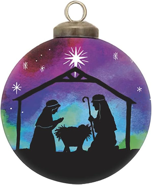 Starlight Nativity Ornament–Hand-Painted Glass Nativity Scene Christmas Ornament, Religious Christian Holy Family Ornament, Catholic, Manger Baby Jesus for Christian Holiday Décor