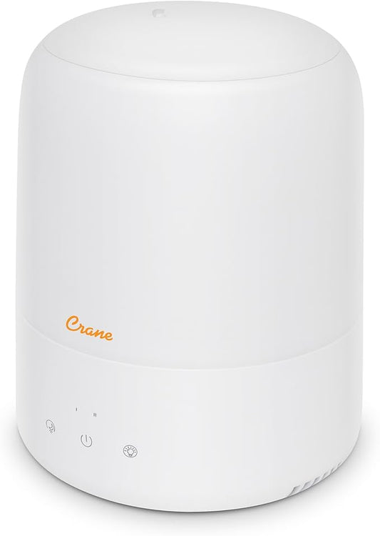 Crane Top Fill Mini Humidifier for Bedroom and Nursery 3-In-1 Essential Oil Diffuser Sleep Light 0.5 Gallon Baby Humidifier