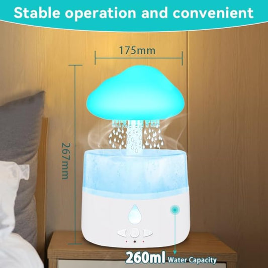 Rain Cloud Humidifier, Rain Humidifierrain Humidifier Water Drip, Water Drip Rain Sounds for Sleeping, Mushroom Waterfall Lamp, Desk Humidifiers for Office (white)