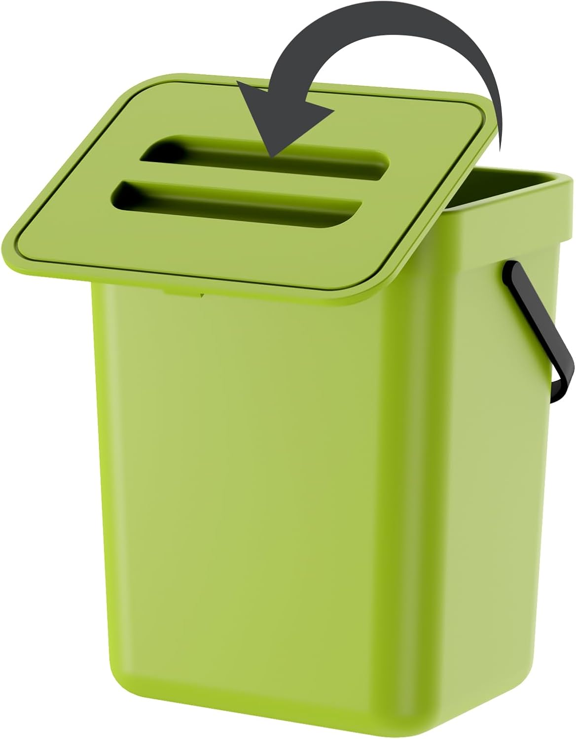 Compost Bin Kitchen, for use on Countertops or Under Sinks, Hanging Trash Can with Lid, for Cupboard/Bathroom/Bedroom/Office/Camping, Mountable Indoor Compost Bucket(Green 1.3 Gallon/5L)