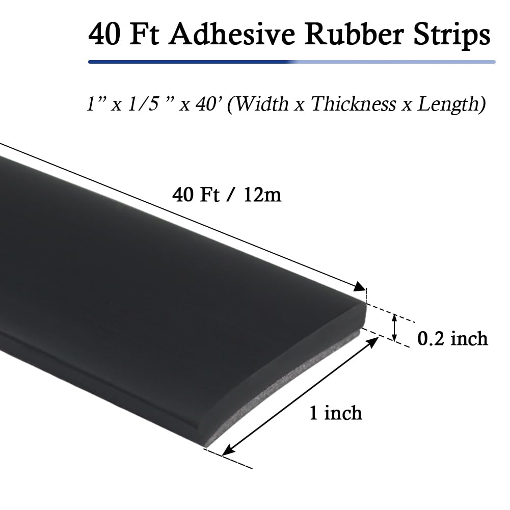 Neoprene Rubber Strips Self Adhesive Solid Rubber Sheets, Rolls & Strips for DIY Gaskets Crafts Pads Seals Warehouse Flooring Neoprene Sheet with Adhesive Backing (1" Wide x 1/5" Thick x 40' Long)