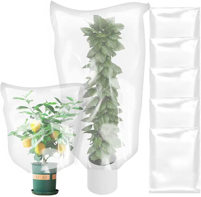 Plant Covers Freeze Protection - 5PCS Transparent Premium Thickened PE，Prevent Freezing Hurricane Rainstorm Sandstorm Pest Bird Injury, for Outdoors Garden Greenhouse Plant (39.3×59 inch)