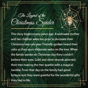 Matashi 24K Gold Plated Crystal Studded Lucky Spider Hanging Ornaments for Christmas Tree Spider Miracle Traditions, Decor - with Story of The Tradition of Tinsel Legend Spider on Web Ornament