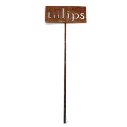 Classic Metal Garden Markers 19 Inches Tall (tulips, Naturally Rusted)