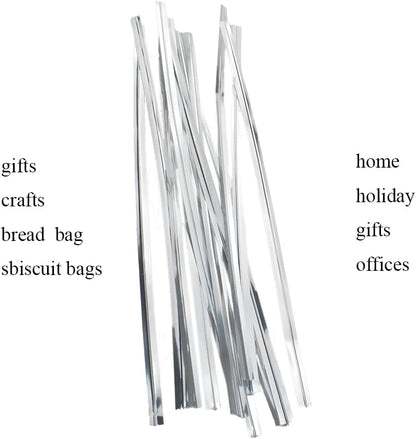HAHIYO 300Pcs 6inches Silver Metal Twist Ties Bread Candy Coffee Bag Ties Plant Garden Twist Ties for Cellophane Treat Bags Gift Wraping Bags Plastic Bags Halloween Party Cake Present Art Crafts