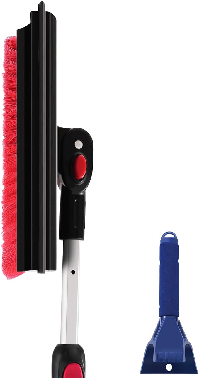 POWERJET 39”- 61” 3-1 Pivot Long Snow Brush with Ice Scrapper (C80000), Window Squeegee, Snow Broom Head, Pin Lock Telescopic with Soft EVA Grip, Ice Scraper Combo, Cars, SUVs