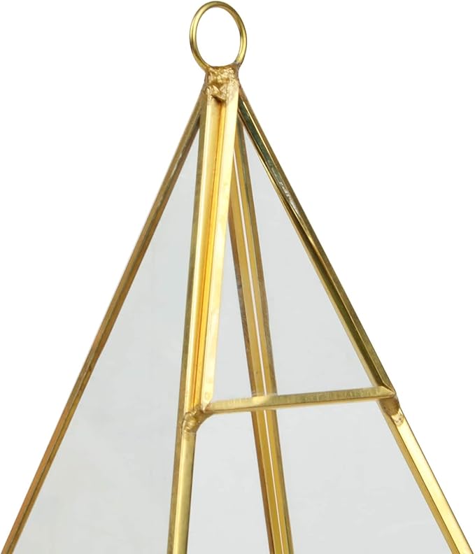 Ashland 9.5” Gold Geometric Triangle Glass Terrarium - Hanging Planter for Succulents and Air Plants - Bulk 12 Pack