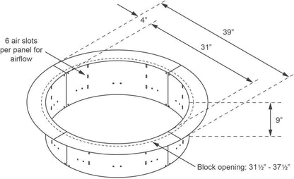Heavy Duty Black Steel Fire Pit Ring Insert for Outdoors - 31” Round Insert, 38" Outside Flange, 9" Height