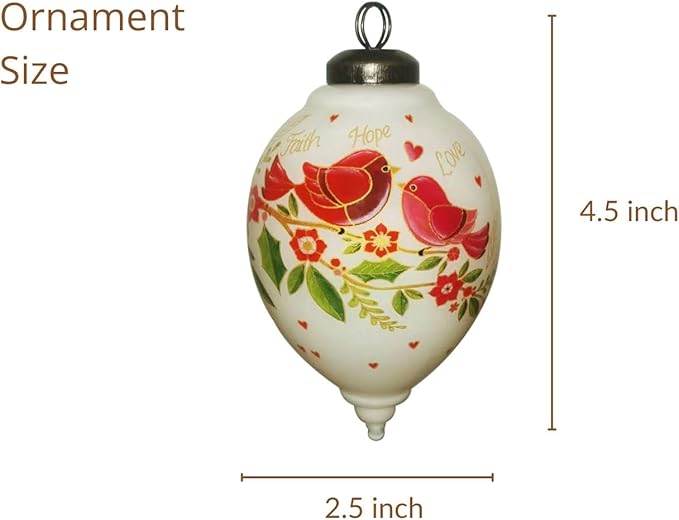 Faith Hope Love Ornament – Hand-Painted Glass Red Bird Ornament with Nest & Scripture Theme – Faith Based Christmas Ornaments for Christmas Tree, Family & Inspirational Holiday Décor