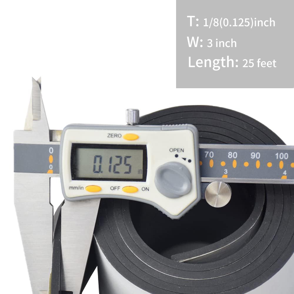 DOBTIM Neoprene Rubber Strips Self Adhesive 1/8 (.125)" Thick X 3" Wide X 25'Long, Solid Rubber Sheets, Rolls & Strips for Gaskets DIY Material, Supports, Leveling, Sealing, Bumpers, Abrasion Black