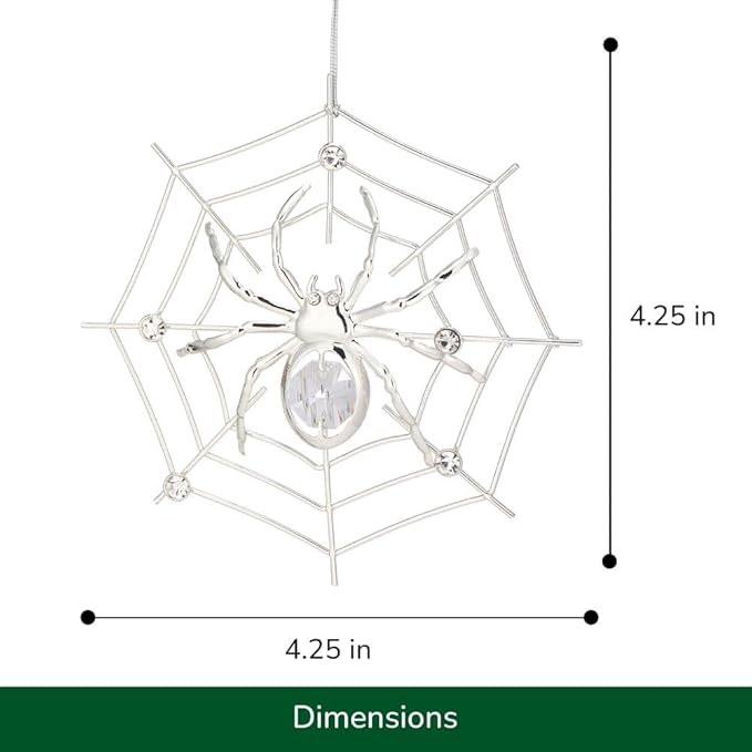 Matashi Silver Plated Christmas Tree Spider Ornament w Clear Crystals Lucky Hanging Decoration, Holiday Ornament Gift, Unique Spider Decor for Christmas & Halloween Party w Tinsel Legend Story
