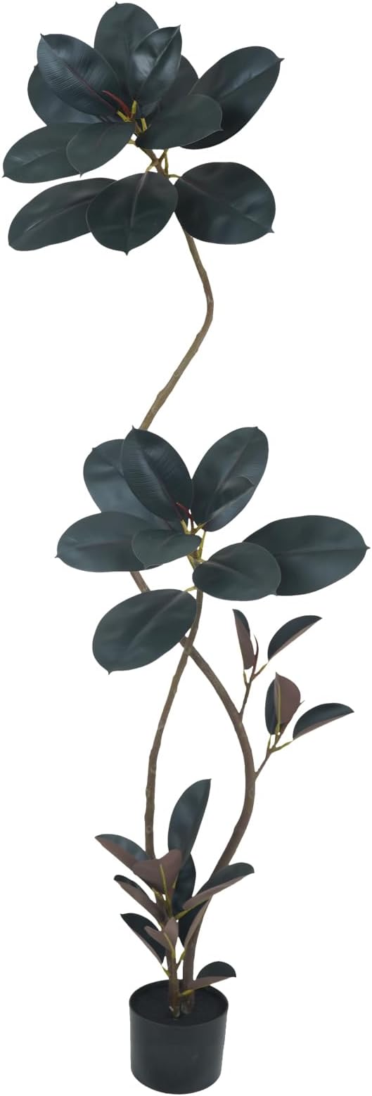 Artificial Rubber Tree Plant, 78 Inch Indoor Tree, Black with Round Planter, All Season Home Decor (Black,6.5ft)