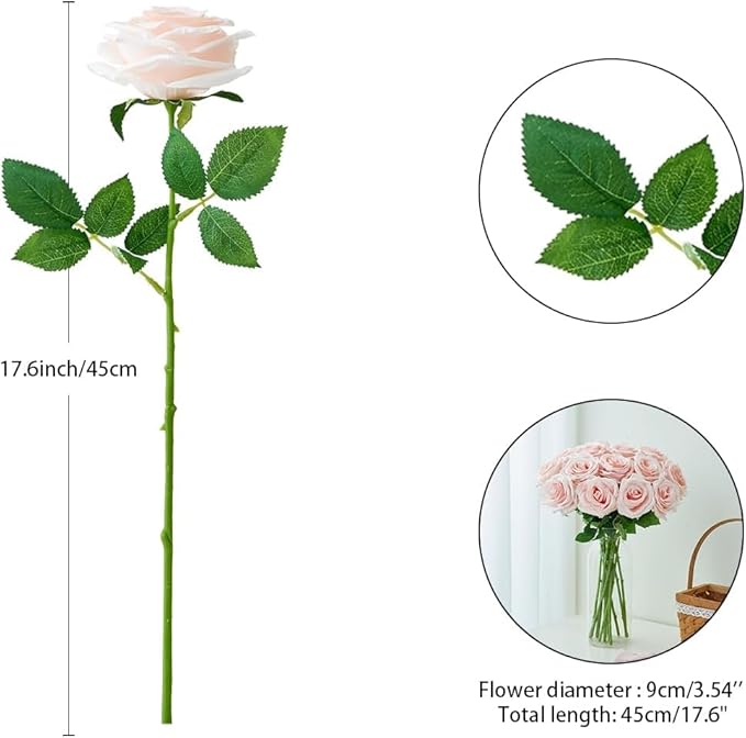50Pcs Blush Roses Artificial Flowers Artificial Silk Roses Bulk,Fake Roses Flower with Stems Realistic Flowers for Wedding Centerpiece Home Party Decor