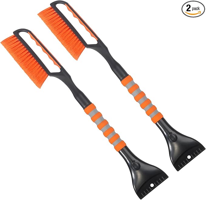 Snow Brush and Ice Scraper for Car Windshield,26.4" Window Scraper Deicer for Car SUV and Truck,Ice Scrapers and Brushes 2 in 1,Winter Car Automotive Exterior Accessories(2Pack Orange)