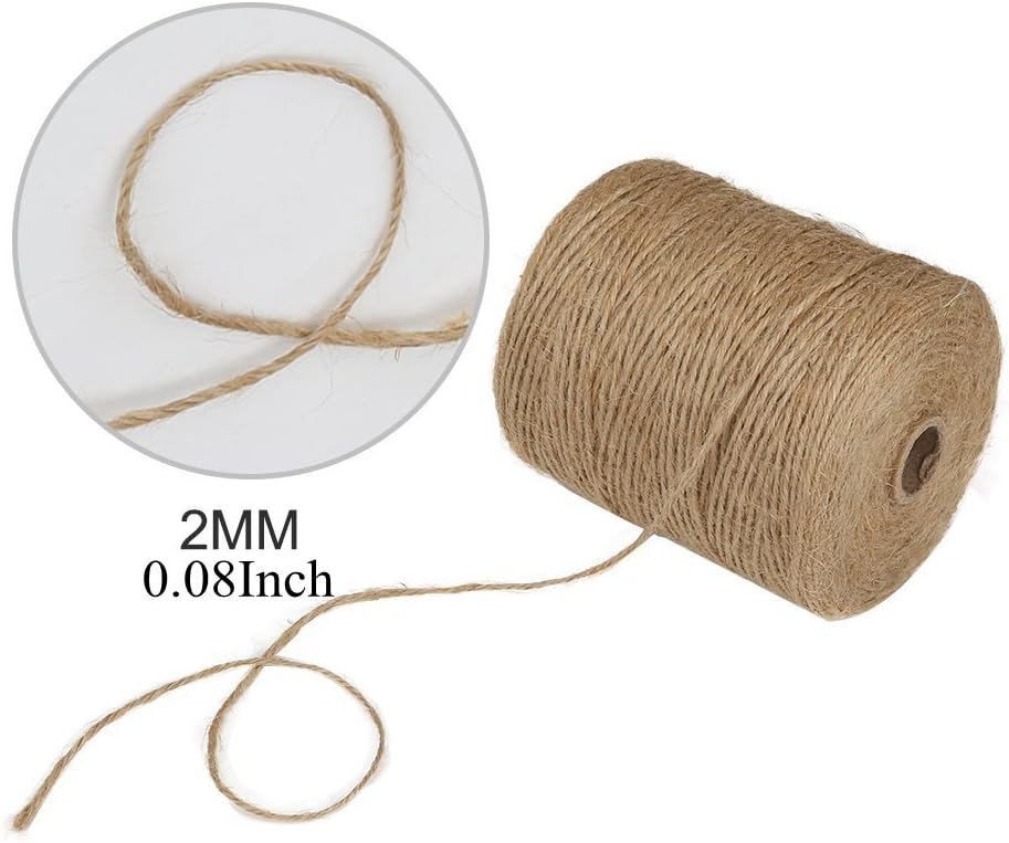 Tenn Well Natural Jute Twine, 984 Feet 2mm Garden Twine, Brown Jute String for Arts and Crafts, Gardening, Gift Wrapping, Bundling, Recycling