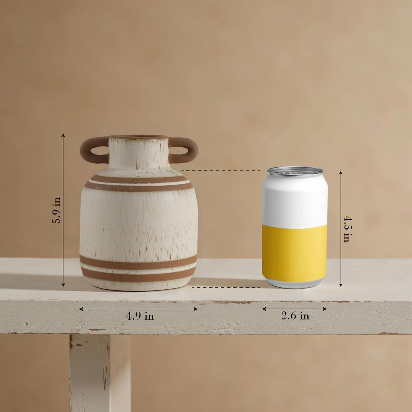 Rustic Farmhouse Ceramic Vase, Pastoral with 2 Ear Design, Boho Vintage Terracotta Vases for Bouquet、Fake Plants, Suitable for Home Decor, Shelf, Dining Table, Living Room, Mantle, Bathroom, 5.9 Inch