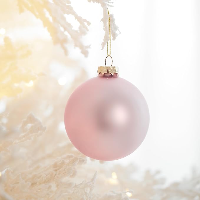 DN DECONATION Christmas Tree Decorations Ball, Pink Glass Christmas Ball Ornaments Set of 9, 3.14” Xmas Tree Clear Hanging Ornaments for Home Wedding Holiday Party Decor Gifts