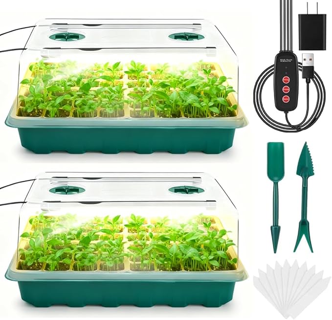 Seed Starter Tray with Grow Light, 96-Cell Seed Starter Kit, Seedling Starter Trays with Humidity Domes, Automatic Timer, Adjustable Light Indoor Gardening Plant Germination Trays