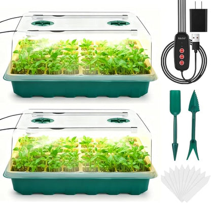 Seed Starter Tray with Grow Light, 96-Cell Seed Starter Kit, Seedling Starter Trays with Humidity Domes, Automatic Timer, Adjustable Light Indoor Gardening Plant Germination Trays