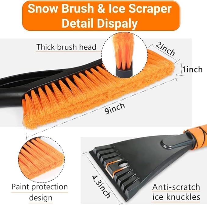 Snow Brush & Ice Scraper, 27 Inch, Ice Scrapers for Car Windshield, Detachable Snow Removal Tool with Ergonomic Foam Grip for Cars, Trucks, Suvs (Heavy Duty Abs, PC Brush)