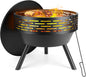 23 Inch Cast Iron Round Fire Pit with Grill, 3-in-1 Outdoor Fire Bowl, Fire Pit Table with Metal Lid and Fire Poker, Wood Burning Firepit for BBQ Bonfire Patio Picnic