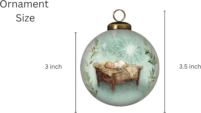Baby Jesus Nativity Ornament – “O Holy Night” – Hand-Painted Glass Christmas Ornament with Gift Box – Christian Religious Holiday Décor