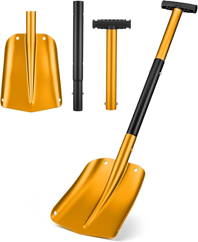 Gisafai 1 Pcs 34'' Detachable Emergency Snow Shovel for Car Aluminum Extendable Collapsible Snow Shovel Emergency Car Cleaning Equipment Suitable for Truck SUV Van Camp Outdoor (Gold)