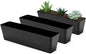 GREANER 3PCS 16x3.8 Inch Window Boxes Planters, Black Rectangle Planters Box with Drainage Holes and Trays, Herb Succulents Flowers Plastic Pot for Windowsill, Garden, Balcony, Indoor, Outdoor Decor